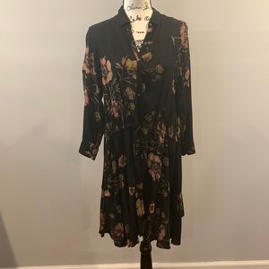 Free People Floral Black Dress with drawstring waste